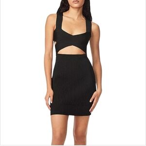 HERVE BY HERVE LEGER | Crossover Ribbed Knit Dress in Black ~ Size Large